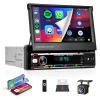 Wireless Carplay 7inch Single Din Touchscreen Radio,IPS Manual Flip Out Touchscreen,AM/FM/RDS 5.1Bluetooth Car Stereo,Fast Charging,Wireless Android Auto,Mirror Link,2 USB/TF/AUX Port+Backup Camera view 1
