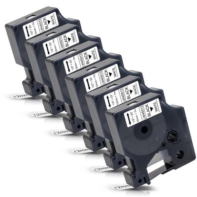 Labelwell 6-Pack a45013 Compatible Dymo D1 Label Tape Black on White Replacement for 45013 S0720530 Refills for LabelManager 160 280 210D 360D 420P 450P 450D 450DUO PnP Label Maker, 1/2 Inch x 23 Ft