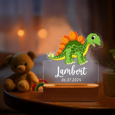 Personalized Night Light for Kids - Custom Name Animal Led Acrylic Bedroom Night Light, Baby Lamp for Nursery Decor, Adjustable Brightness, Personalized Gifts for Kids Boys Girls,Dinosaur 2