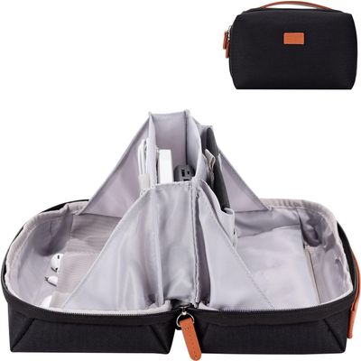 DDgro Electronics Organizer Travel Pouch - Perfect Accessory Bag for Electronics, MacBook Charger & Cords, Cables, Hard Drive (Black-Brown)