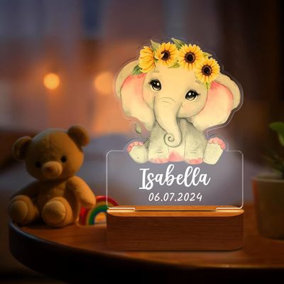 DirectNine Basics Personalized Night Light for Kids - Custom Name Animal Led Acrylic Bedroom Night Light, Baby Lamp for Nursery Decor, Adjustable Brightness, Personalized Gifts for Kids Boys Girls,Elephant 3