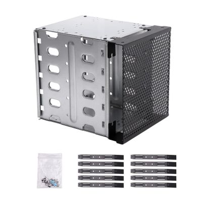 LGRFUXIN Stainless Steel Hard Drive Cage, Hard Driver Tray with Fan Space, Adapter Rack Bracket for Computer 5.25" To 5 X 3.5 Rack, Hard Drive Cage Adapter Bracket,Silver