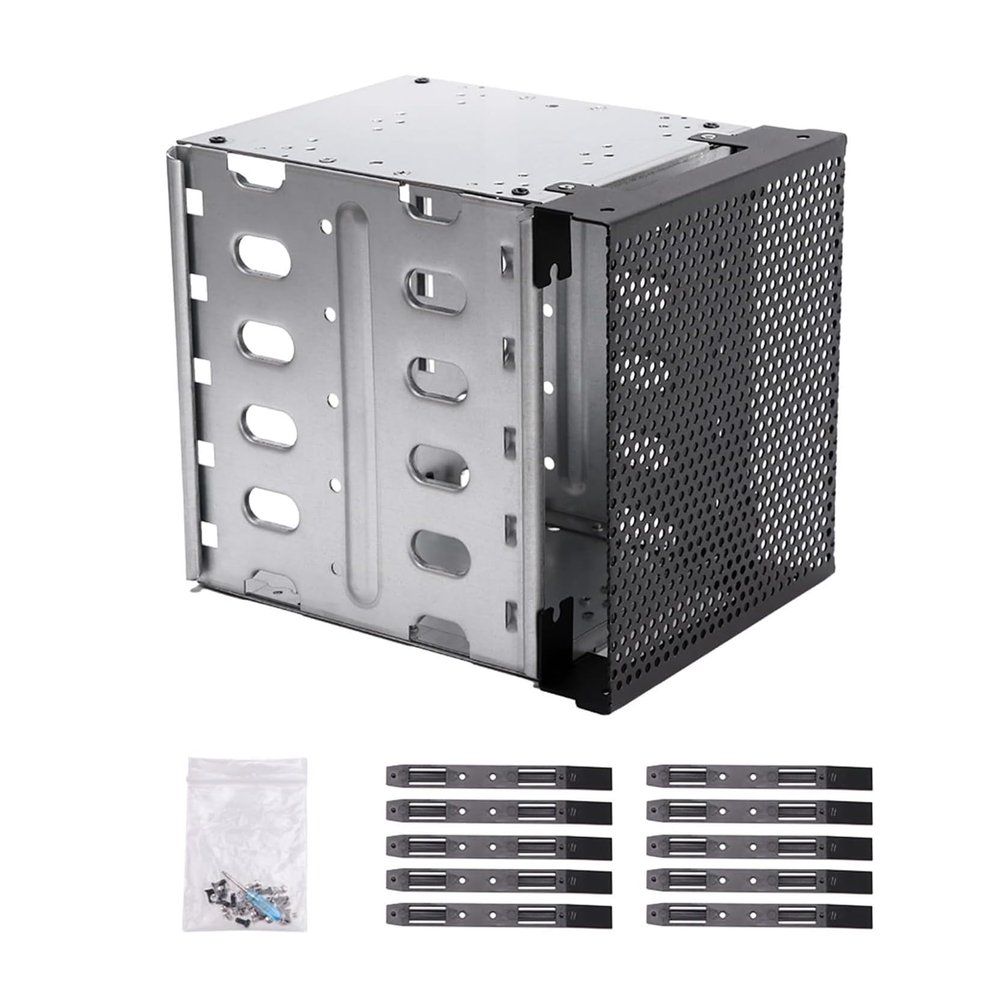 LGRFUXIN Stainless Steel Hard Drive Cage, Hard Driver Tray with Fan Space, Adapter Rack Bracket for Computer 5.25" To 5 X 3.5 Rack, Hard Drive Cage Adapter Bracket,Silver