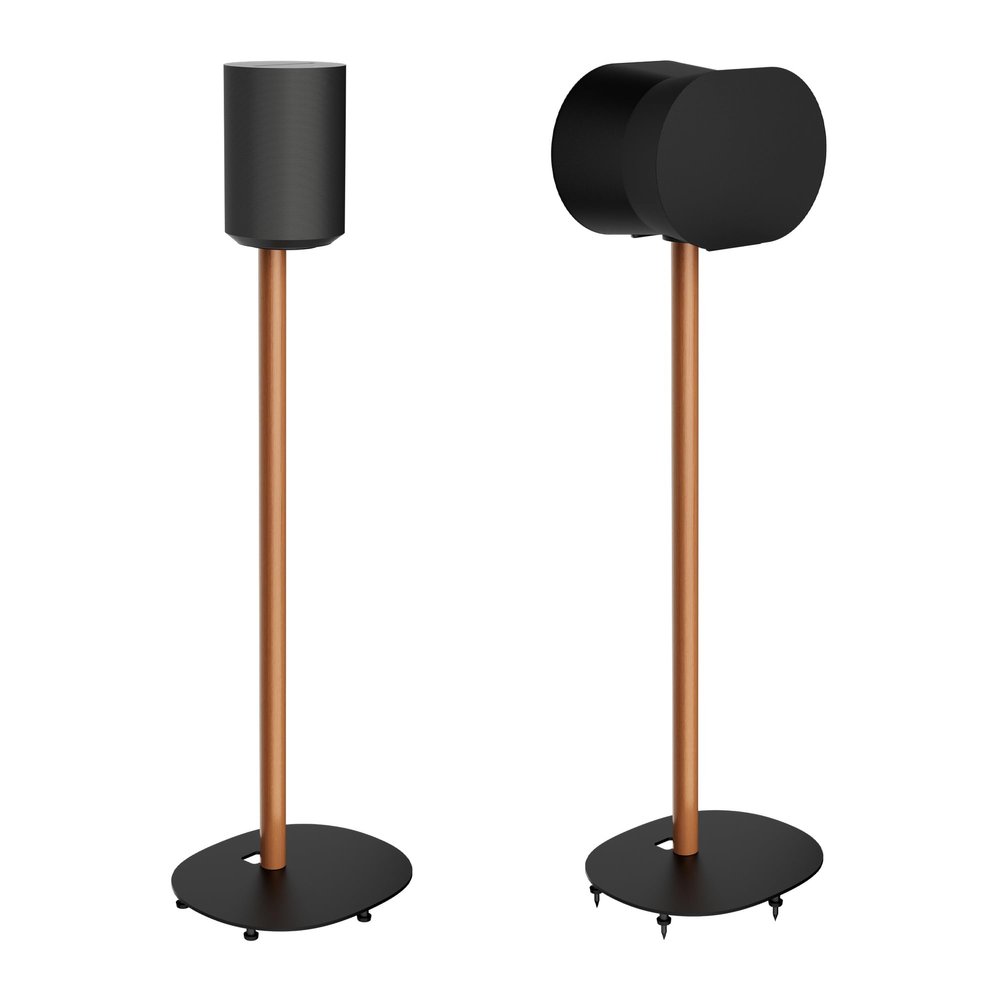 PEGZONE Speaker Stands Compatible with SONOS Era 300 and Era 100, Fixed Height Floor Stand with Cable Management, Wooden Speaker Mount, Black & Walnut, 2 Pack (Pair)