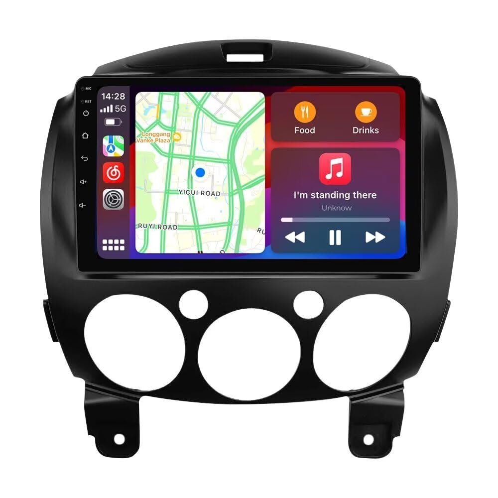 Stereo Radio for Mazda 2 2007-2014, Biorunn 9 Inch GPS Navigation Wireless Wired Car-Play Android Auto Upgrade Dash Kit IPS WiFi FM RDS Head Unit 1GB RAM 32GB ROM