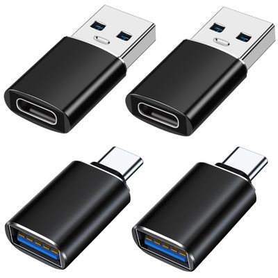 USB to USB C Adapter 4 Pack, USB C Female to USB 3.0 Male Adapter x2, USB A 3.0 Female to Type C Male Adaptor x2, Compatible with MacBook, iPhone 15/16, Samsung Galaxy, Smartphone,Tablet,Laptop