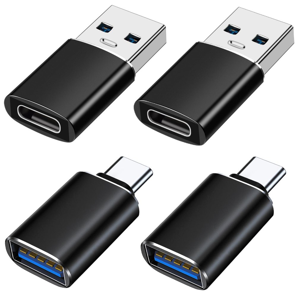 USB to USB C Adapter 4 Pack, USB C Female to USB 3.0 Male Adapter x2, USB A 3.0 Female to Type C Male Adaptor x2, Compatible with MacBook, iPhone 15/16, Samsung Galaxy, Smartphone,Tablet,Laptop