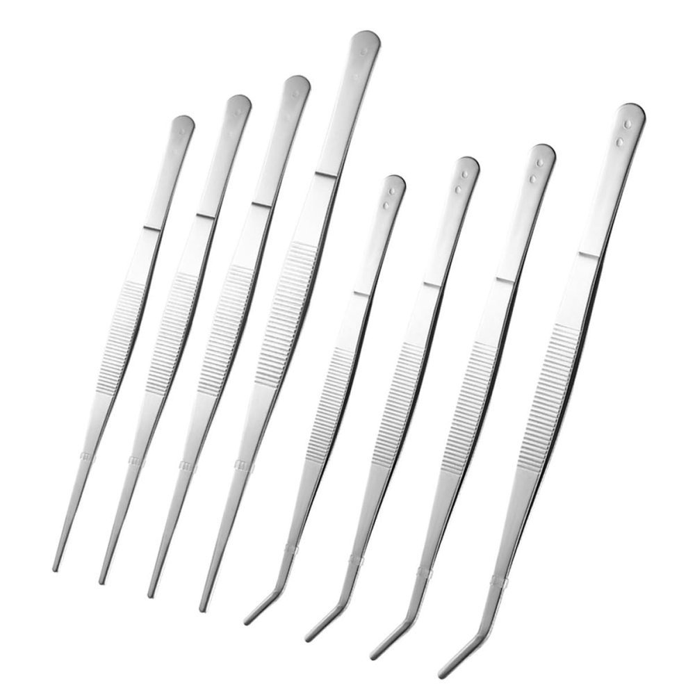 BESPORTBLE 8pcs Stainless Steel Tea Cup Clips Non- Gardening Tongs Metal Repair Clamp Curved Straight Tweezers for Tea Ceremony Plant Transplanting