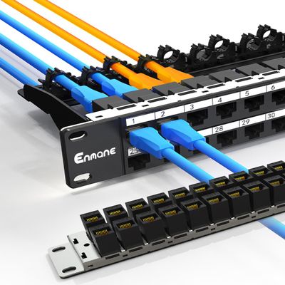 Enmane 1U 48 Port Patch Panel Cat6 RJ45 Passthrough Patch Panel (EC Listed) UTP with Smart Cable Management for 19inch Rackmount