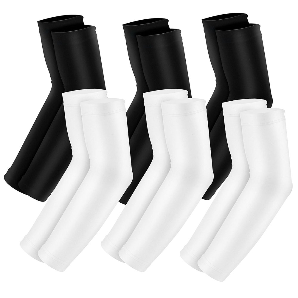 Luwint Kids Arm Sleeves, UV Sun Protection Cooling Cover for Boys Girls 6-8 8-12 Years (6 Pairs(black+white), Big Kid(6-12 Yrs))