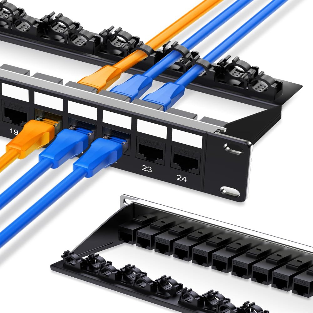 Enmane 24 Port Patch Panel Cat6 Keystone Patch Panel 1U (EC Listed) UTP with Smart Cable Management for 19inch Rackmount