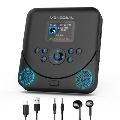CD Player Portable,MONODEAL Bluetooth CD Player with Speakers and FM Transmitter,Support TF Card,Rechargeable Player for Car/Home with 2.0 TFT Screen