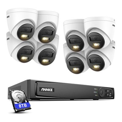 ANNKE 12MP Home Security Camera System,8pcs 12MP Turret PoE Cameras with Mic, 8CH H.265+ Pre Installed 4TB HDD NVR for 24/7 Recording, Smart Dual Light, Remote Access,IP67 Weatherproof