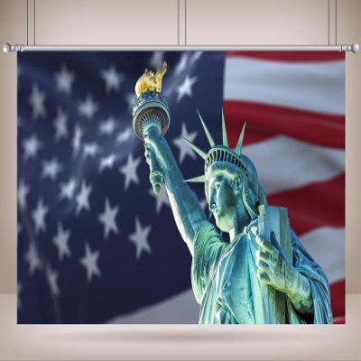 Loccor 12x10ft Fabric Statue of Liberty Backdrop American Flag 4th of July Independence Day Photography Background for Patriot Portrait Photo Video Shooting Studio Props