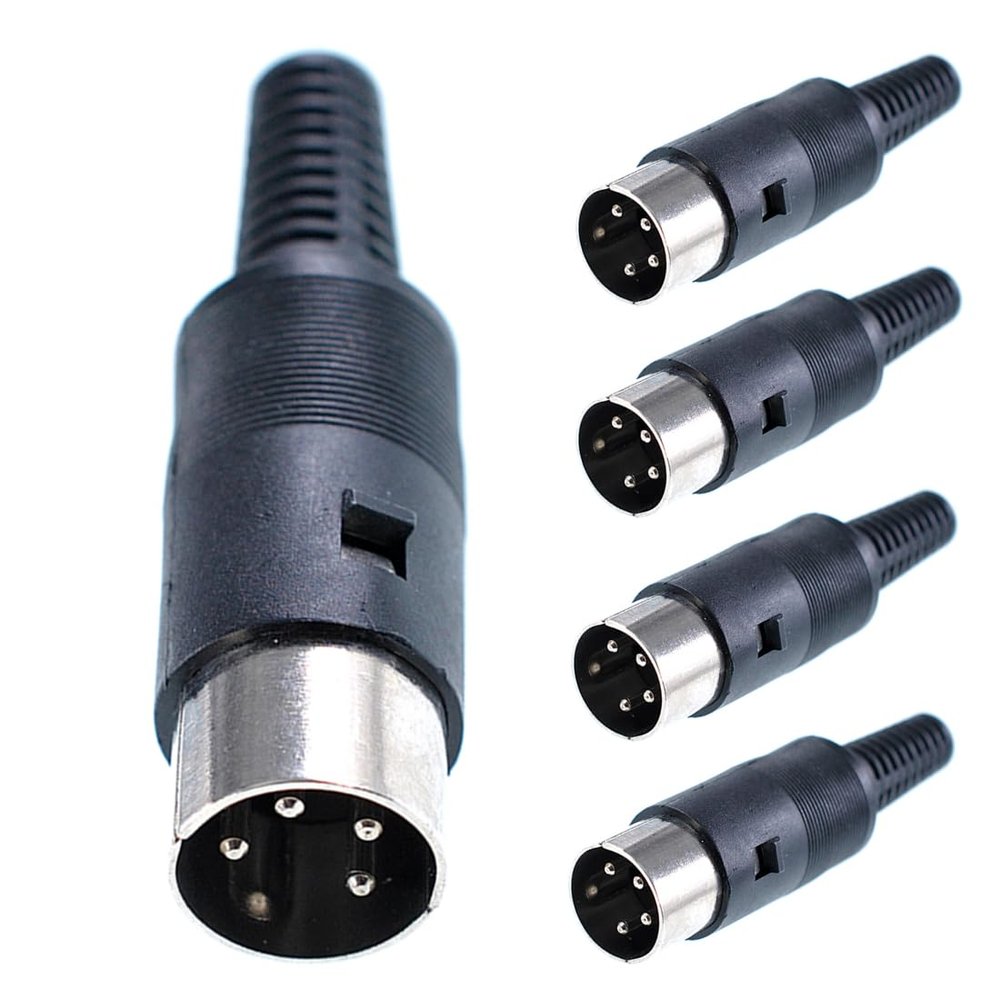 GANASOME 5pcs 4 Pin DIN Male Plug Connectors - Black Plastic Handle for Secure Audio and Video Connectivity