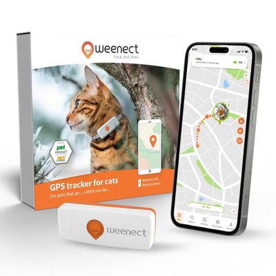 Weenect Cat XS - New GPS Tracker for Cats | Real-time Mini GPS Tracker for Cats | Smallest Model on The Market | Collar Included | Subscription Required