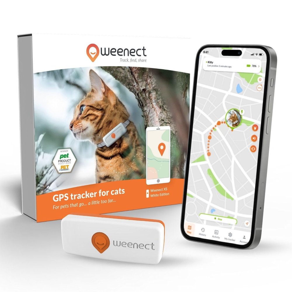 Weenect Cat XS - New GPS Tracker for Cats | Real-time Mini GPS Tracker for Cats | Smallest Model on The Market | Collar Included | Subscription Required