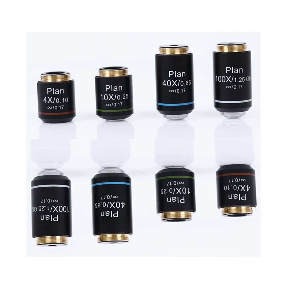JOEBO Microscope Kit 195mm Achromatic Objective Lens 4X 10X 40X 100X Biological Microscope Parts Microscope Lens Adapters (Size : 1Set 4X 10X 40X 100X)