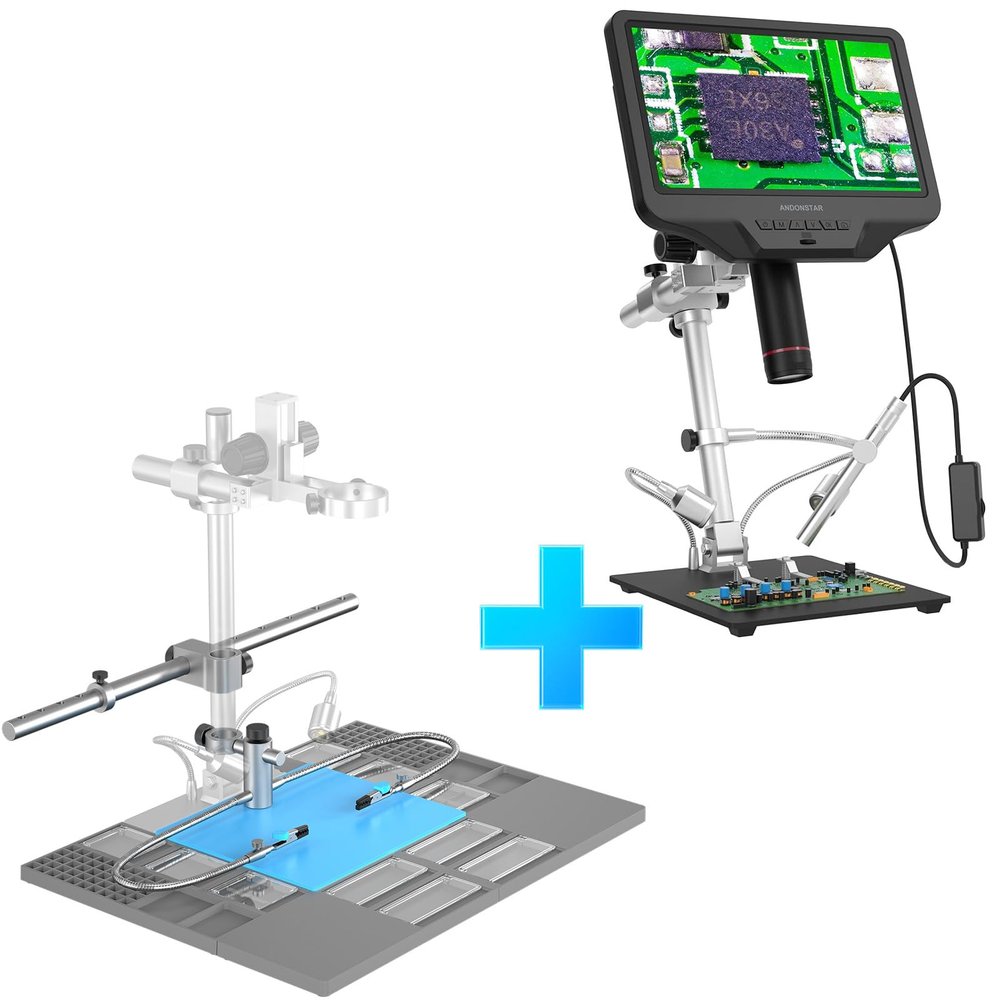 Andonstar AD409 Pro HDMI Digital Microscope with Endoscope+Andonstar Plus Microscope Extension Base and Soldering Tool Kit