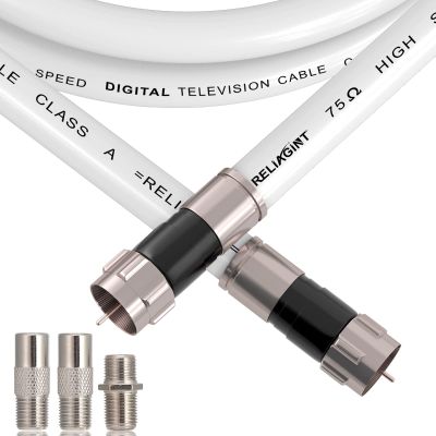 RELIAGINT 40ft RG6 Coaxial Cable White, 75 Ohm Coax Cable with F Connector & F81 Double Female Coupler, Low Loss High-Speed TV Antenna Extension Cord for HD TV, Satellite & Dish