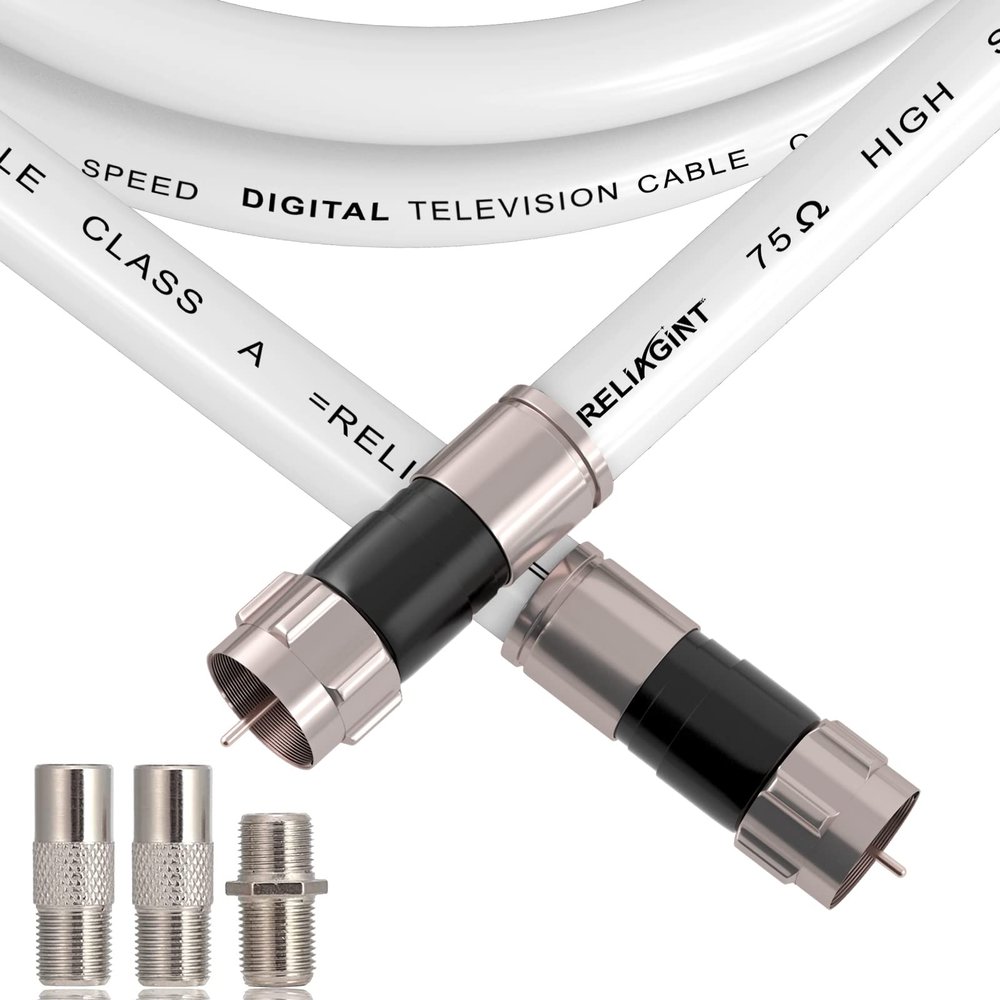 RELIAGINT 40ft RG6 Coaxial Cable White, 75 Ohm Coax Cable with F Connector & F81 Double Female Coupler, Low Loss High-Speed TV Antenna Extension Cord for HD TV, Satellite & Dish