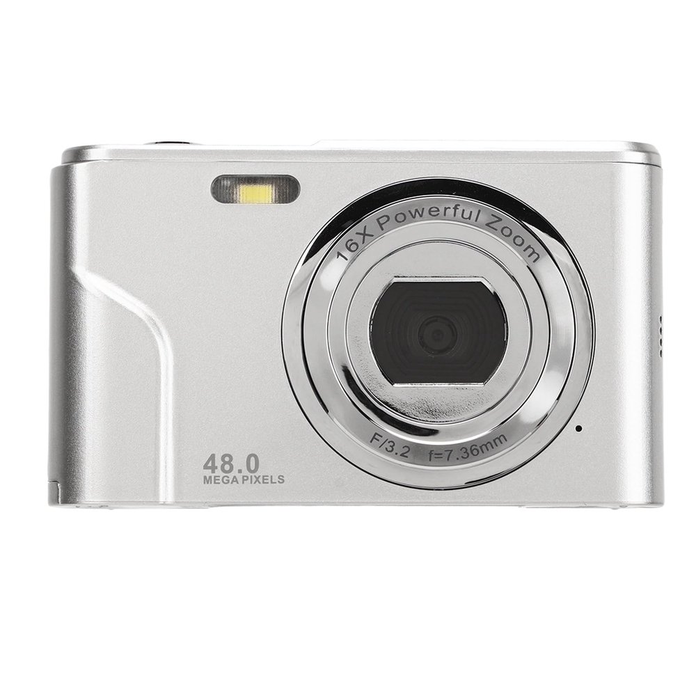 TYTOGE Digital Camera 48MP 16X Zoom 1080P HD 2.4 Inch Display Mini Compact Camera US Plug 100 240V (Silver)