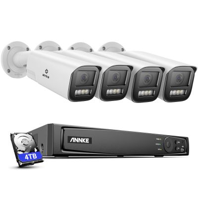 ANNKE 4K PoE Security Camera System, Outdoor Home Surveillance, 4pcs Varifocal Bullet PoE Cameras with Two Way Talk, Pre-Installed 4TB HDD 8CH Video Recorder, 4X Optical Zoom, Smart Dual Light