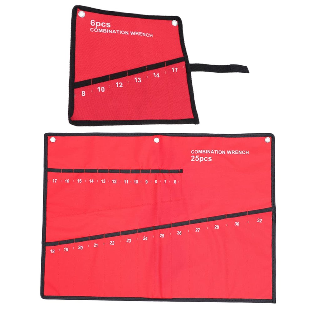Hoement 2pcs Canvas Wrench Roll Organizer Pouches Multi-functional Tool Storage Bag for Electricians and Carpenters Lightweight and Space-saving Tool Holders Durable Oxford Design Red Red