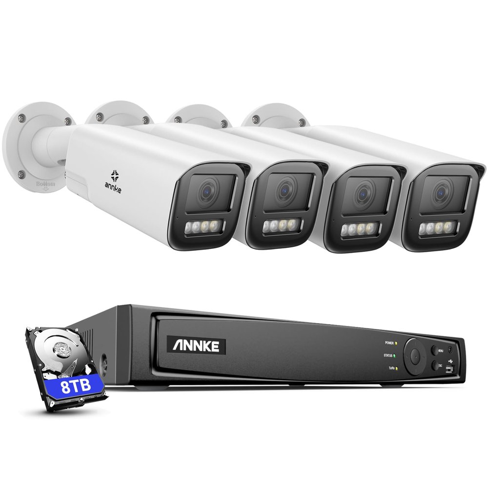 ANNKE 4K PoE Security Camera System, Outdoor Home Surveillance, 4pcs Varifocal Bullet PoE Cameras with Two Way Talk, Pre-Installed 8TB HDD 8CH Video Recorder, Human&Vehicle Detection, 4X Optical Zoom