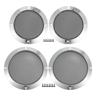ACROPIX Universal 4" 6.5" Speaker Grills Cover Mesh Round 4 inch 6.5 inch Audio Speaker Subwoofer Guard Protector Case with Mounting Screws Iron Plated Silver Tone - Pack of 4