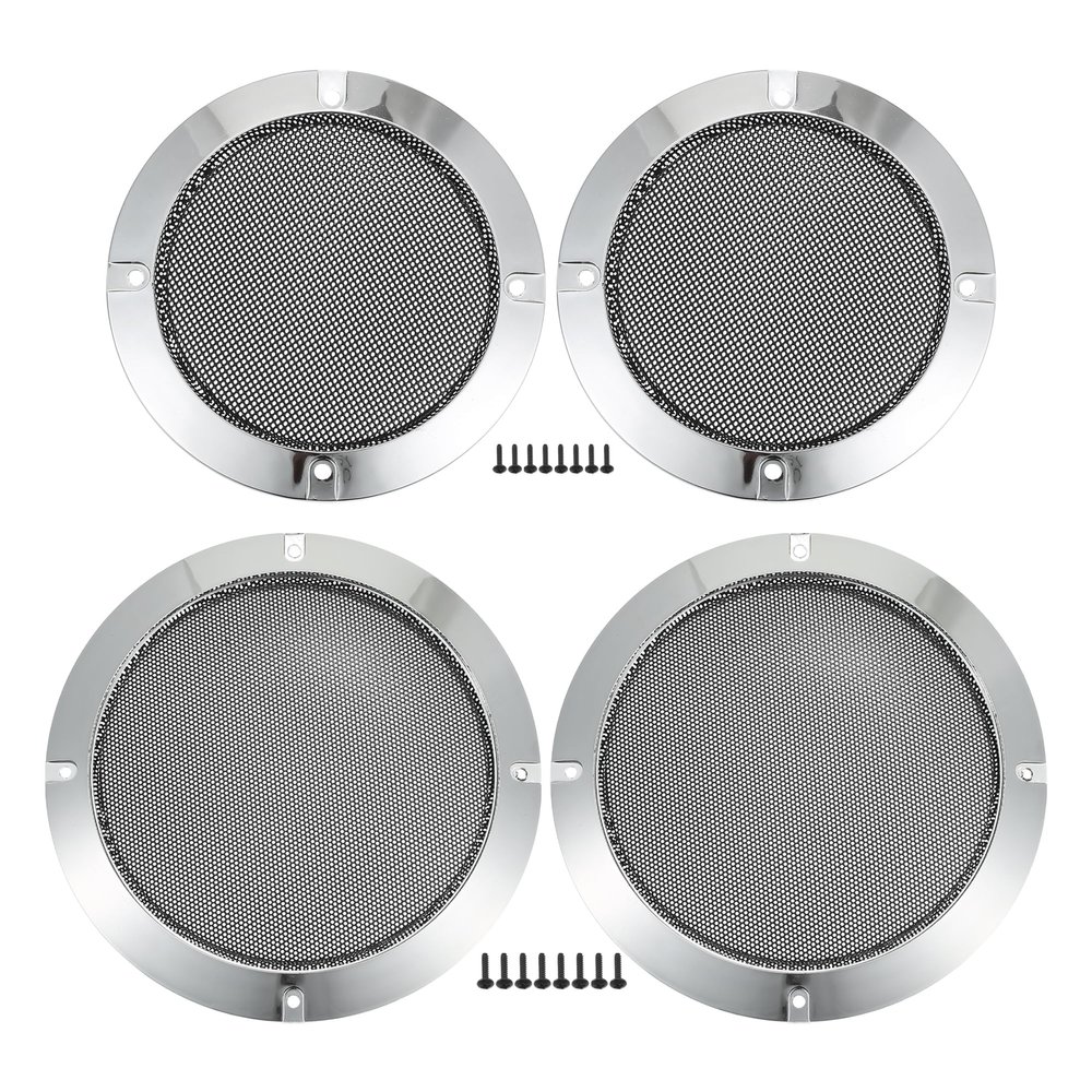 ACROPIX Universal 4" 6.5" Speaker Grills Cover Mesh Round 4 inch 6.5 inch Audio Speaker Subwoofer Guard Protector Case with Mounting Screws Iron Plated Silver Tone - Pack of 4
