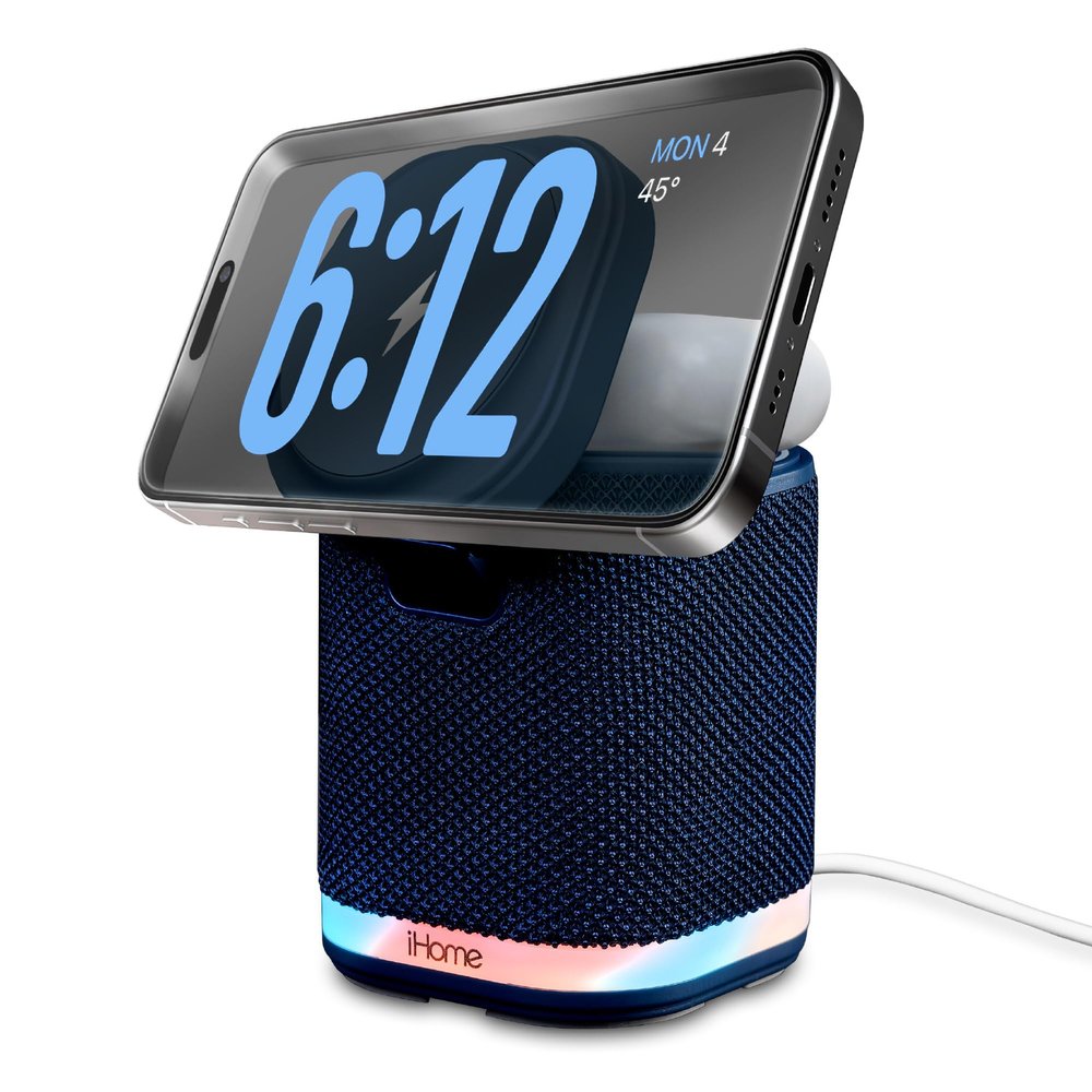 iHome Bluetooth Speaker with Wireless Charger, Charging Station with Color Changing Night Light - Blue (iPBT50L)