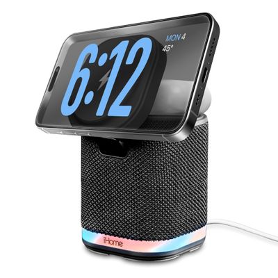 iHome Bluetooth Speaker with Wireless Charger, Charging Station with Color Changing Night Light - Dark Gray (iPBT50DG)