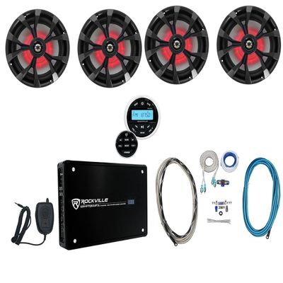 Rockville RKL80MB Bundle: (4) 8 in 900W Marine Boat Speakers, Krypton MF3 1600W Peak/400W RMS Amplifier, RMWK4 4 AWG Amp Installation Kit, RGHR2 Digital Media Receiver, 7-Pieces