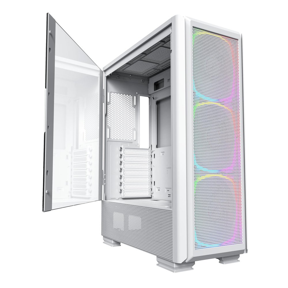 MONTECH Sky Two GX, E-ATX Mid Tower Case, High Airflow Performance, 3X140mm PWM ARGB Fans Pre-Installed, Tempered Glass Panel, Metal Mesh Front (White)
