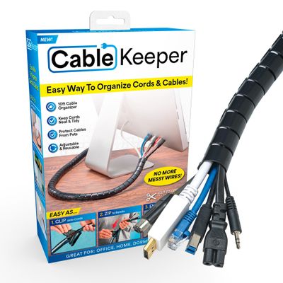Cable Keeper Cord Organizer, 10-Foot Adjustable Cord Cover, Reusable and Protective Desk Cord Organizer, Versatile TV & Computer Wire Organizer, Clip and Zip Design