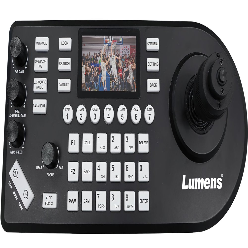DirectNine Basics Lumens VS-KB21N IP Camera Controller with NDI; Controls Up to Total of 255 IP-Connected Cameras or NDI-Connected Cameras; Supports RTSP Preview on LCD Screen; User-assignable Keys, Black