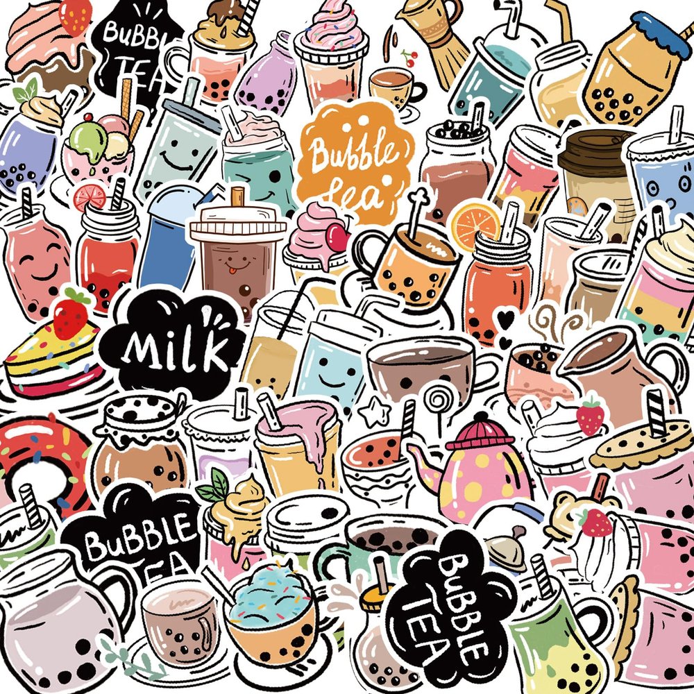 100PCS Mixed Cute Food Stickers for Kids,Vinyl Kawaii Boba Tea Sticker Pack Decals for Water Bottle Laptop Bicycle Skateboard Phone Decor Stickers for Teens,Girls