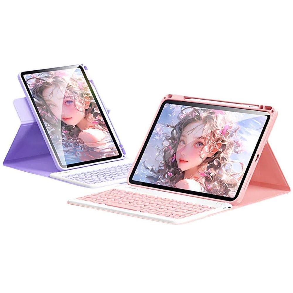 AnMengXinLing for iPad Air 11 inch (M3/M2) Case with Keyboard, Vertical Keyboard Case for iPad Air 5th/4th Gen, Clear Back Case with Magnetic Detachable Keyboard, 360 Rotate-Pink