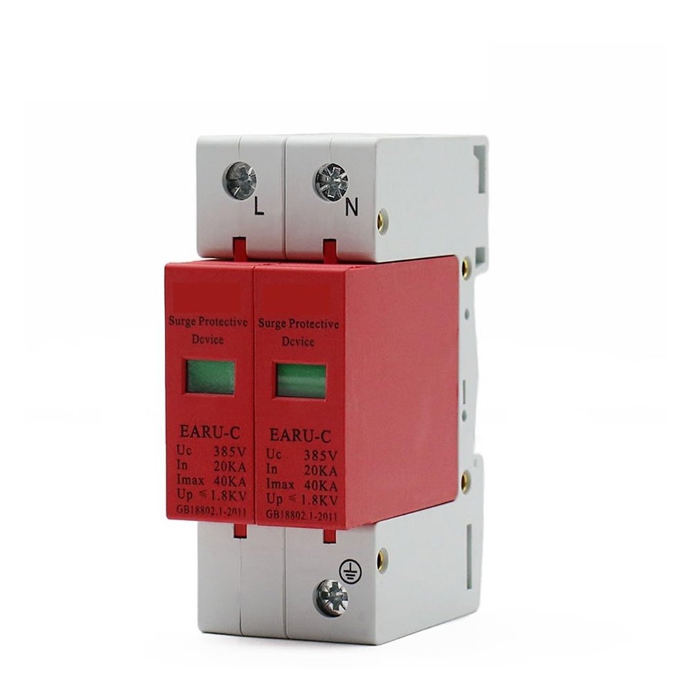 Arrester Device 1pc AC SPD 2P 1P+N 20KA~40K AC385V House Lightning Surge Protector Protection Protective Low-Voltage Arrester Device