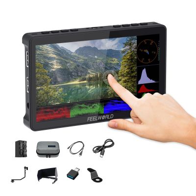 FEELWORLD Video Camera Monitor 6 Inch Touch Screen DSLR HDMI Field Monitor with F750 Battery 4400mAh + Bag IPS FHD1920x1080 4K HDMI Input Output 5 V Type c Input F5PROV4