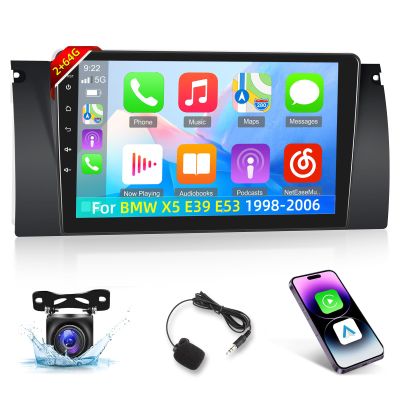 2+64G Car Radio for BMW X5 E39 E53 1998-2006 - Wireless Carplay & Android Auto - 9 Inch Android 13 Stereo with WiFi/EQ/GPS + AHD Rear View Camera