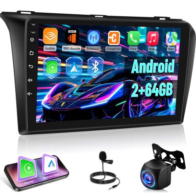 2+64G Car Radio for Mazda 3 2004-2009 - Wireless Carplay & Android Auto - 9 Inch Android 13 Stereo with WiFi/EQ/GPS + AHD Rear View Camera