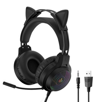 JINSERTA Cat Ear Bluetooth Headphones for Kids, Wireless 3D Cat Capsule Headsets for Kids Foldable Stereo Girls Over-Ear Headphones, RGB Light, Noise Cancelling Mic for Gaming/Traveling/Music