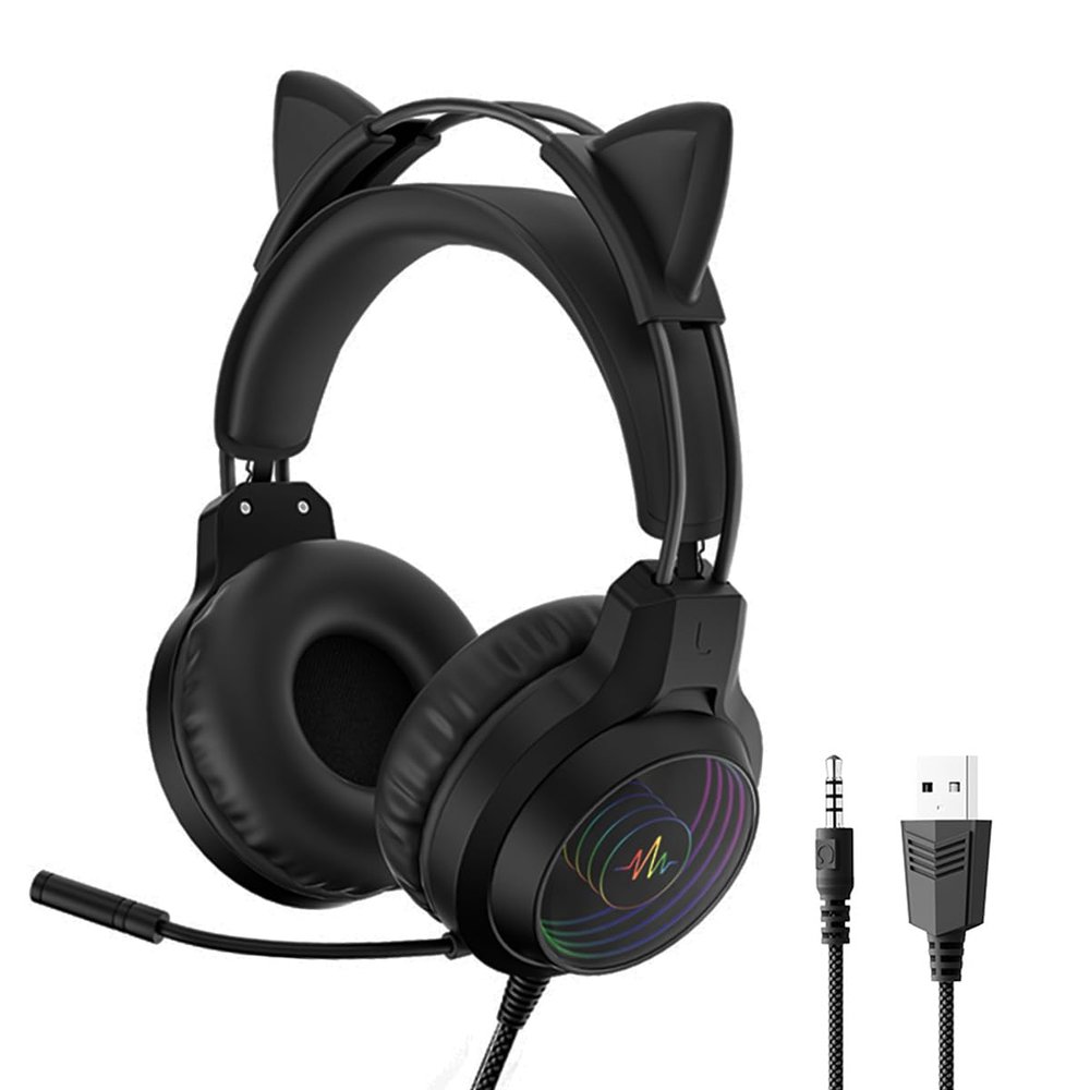 JINSERTA Cat Ear Bluetooth Headphones for Kids, Wireless 3D Cat Capsule Headsets for Kids Foldable Stereo Girls Over-Ear Headphones, RGB Light, Noise Cancelling Mic for Gaming/Traveling/Music