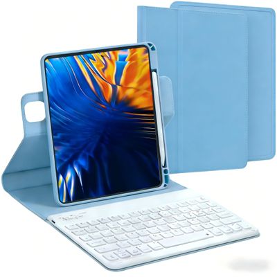 AnMengXinLing Vertical Keyboard Case for iPad 11th Generation 11-inch (A16), iPad 10th Gen, 360 Rotatable Magnetic Detachable Keyboard Cover with Pencil Holder, 360 Rotate-Blue+White