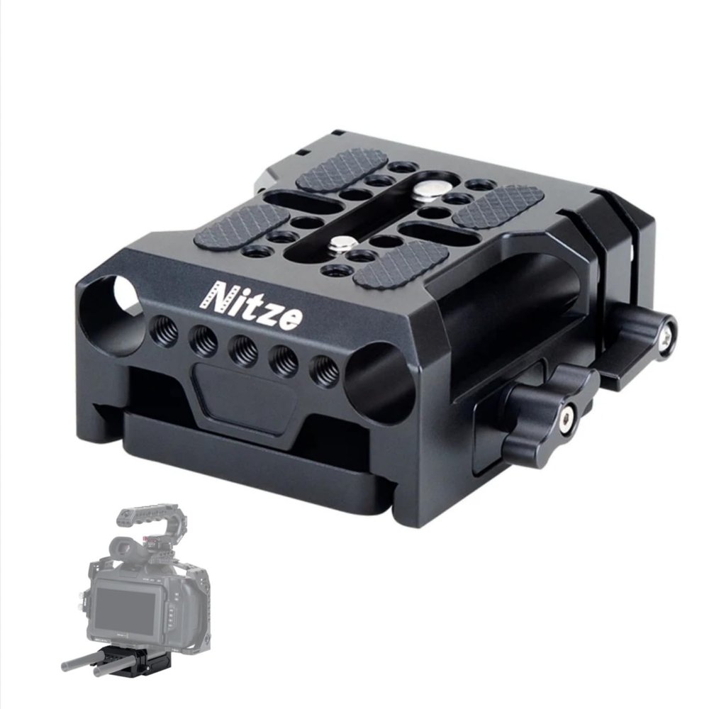 DirectNine Basics Nitze PB14 15mm LWS Baseplate with ARRI Dovetail Clamp, for DSLR Camera Shoulder Support Stabilizer Rig BMPCC 6K Pro Cage, for Nitze T-B01A Cage, blak