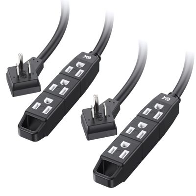 [ETL Listed] Cable Matters 2-Pack 3 Outlet 3 Prong Extension Cord 8 ft with SJT Jacket and Space-Saving Outlet Plug, Black (Extension Cord with 3 Prong), 8 Feet