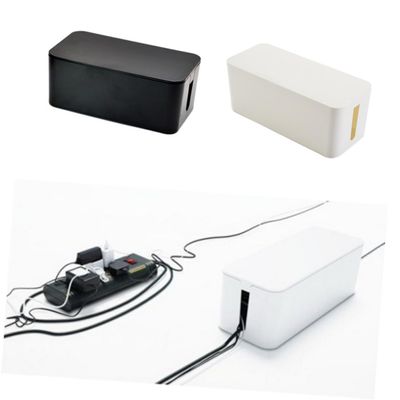 White Plastic Power Cord Storage Box for Wire and Strip Organization