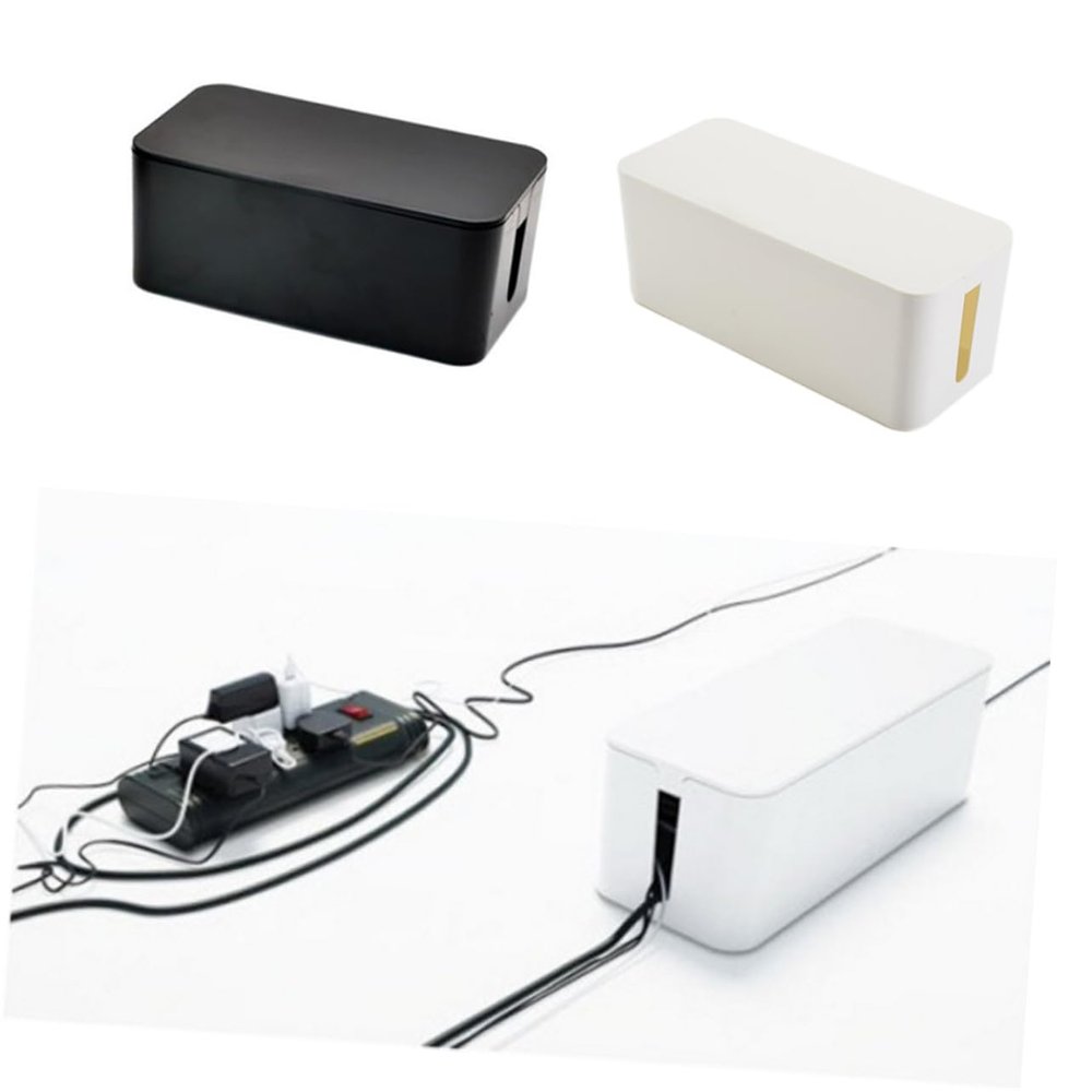 White Plastic Power Cord Storage Box for Wire and Strip Organization
